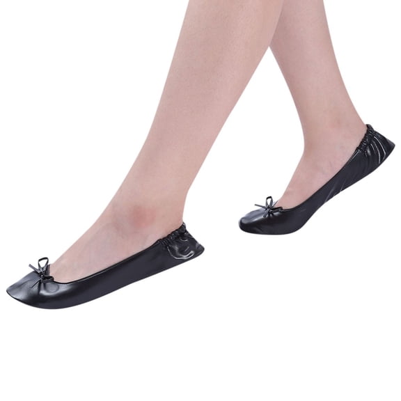 Dakaela Women's Flats Foldable Ballet Flat Shoes Bowknot Ballerina Round Toe Comfortable Lightweight Slip on Casual Mary Jane Dress Shoes Black 8.5
