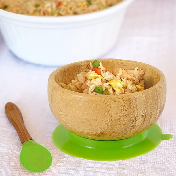 Muyoka Plato para bebé Tazón de alimentación de bambú Tazón de bambú con succión y cuchara Tazón de destete para bebés y niños pequeños Muyoka Hogar