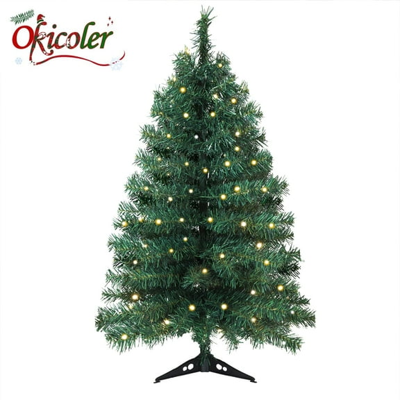 3FT okicoler Pre-Lit Pencil Artificial Holiday Slim Christmas Tree with Warm Lights and Metal Base Stand for Home, Office, Party Decoration