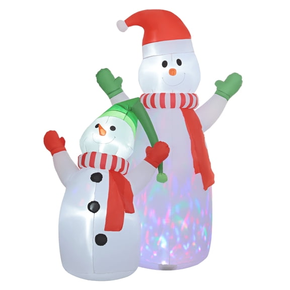 8FT Giant Christmas Inflatables Snowman, Huge Blow Up Christmas Decorations with Rotating Colorful LED Light for Indoor, Outdoor, Yard, Party White   Polyester