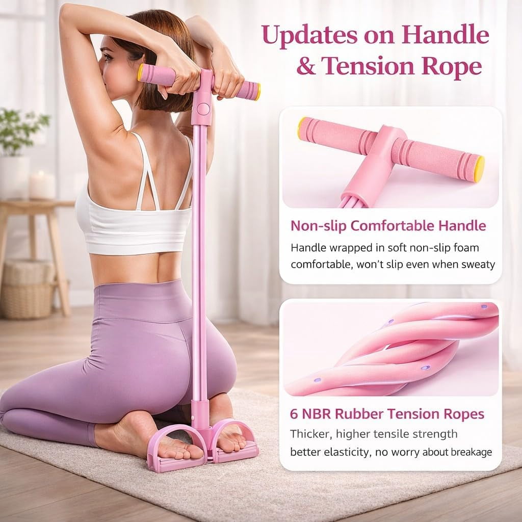 Pedal Resistance Bands with Handles, 6-Tube Elastic Yoga Pedal Puller, Natural Rubber Tension Rope for Full Body Training, Abs Arms Legs Waist Workout, Home Gym Pilates Fitness