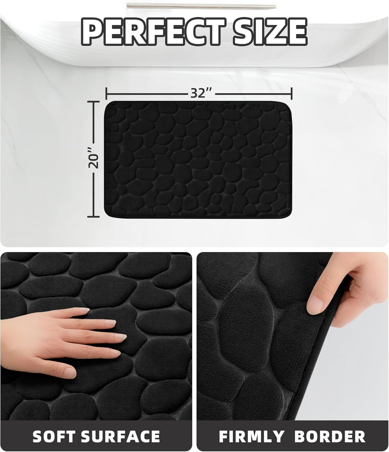 Memory Foam Bath Mat – Super Soft Absorbent Bathroom Rug, Non-Slip Quick Dry Floor Mat, Cobblestone Design, Washable Bath Mat for Bathroom, Bedroom, Toilet