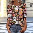 thumbnail image 2 of Mwjwdo Womens 3/4 Sleeve Book Ghost Printed Dressy Casual Henley Round Neck Relaxed Fit Tunic Tops Fall Shirts, 2 of 6
