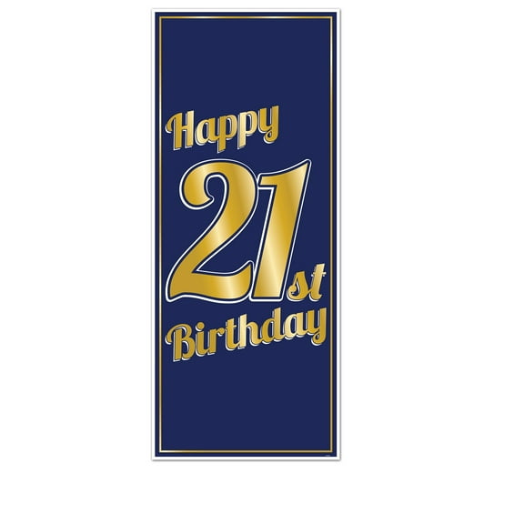 Party Central Club Pack of 12 Navy Blue and Gold "Happy 21st Birthday" Rectangular Party Door Covers