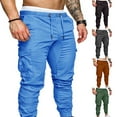 thumbnail image 3 of Men Casual Solid Color Pockets Waist Drawstring Ankle Tied Skinny Cargo Pants, 3 of 7