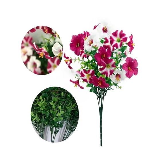 Hometravel Artificial Flowers for Outdoors, Outdoor Bouquet Garden Decoration, Fake Trumpet Flowers Green Plants for Patio, Porch, Yard