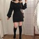 thumbnail image 5 of Laklulu Mini vestido de club suelto, sexy, informal, con hombros descubiertos, manga larga, para mujer, negro, XXXL, 5 of 6
