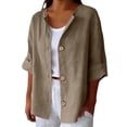 thumbnail image 2 of Kelon Tops for Women Short Sleeve Shirts V Neck Linen Cotton Summer Fashion Clothing Tunic Tops Casual, 4XL, 2 of 9