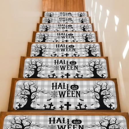 Hallo Halloween Non-Slip Stair Treads for Wooden Steps, 15 Pack 8x30 Inches Carpet Stair Mats with Adhesive Backing, Noise-Reducing Step Covers for Indoor Stairs, Easy to Install & Residue-Free