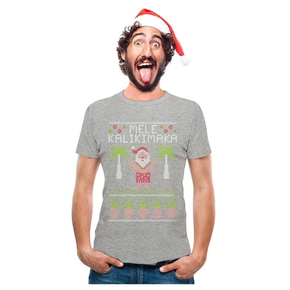 Tstars Mens Ugly Christmas Sweater Mele Kalikimaka Hawaiian Santa Themed Christmas Gift Funny Humor Holiday Shirts Xmas Party Christmas Gifts for Him T Shirt Ugly Xmas Sweater