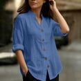 thumbnail image 6 of Women's Loose Fit Long Sleeve Button Down Solid Color Blouse Tunic Top Comfy Lightweight Casual Work Office Outfits | CSEONE,Blue M, 6 of 8