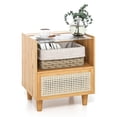 thumbnail image 1 of GETHFSA Bamboo Rattan Nightstand, Boho Bedside End Table with Drawer, Hidden Power Strip Storage, Corrugated Tempered Glass Top, Wood Legs, Natural, 1 of 9