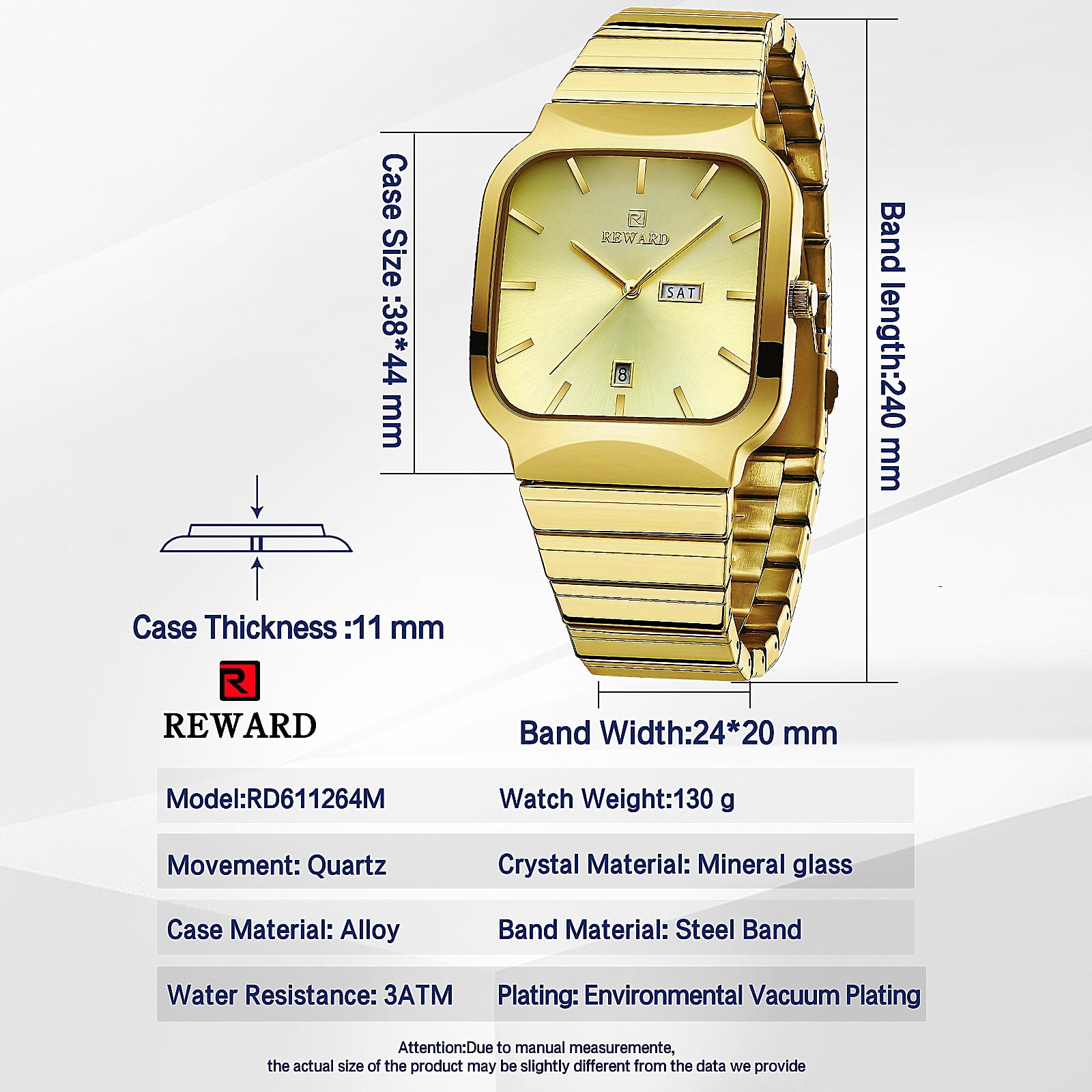 Watches Square Analog Quartz Stainless Steel Watches for Men Mesh Strap Waterproof Business Military Sport Wrist Watch with Date Reward