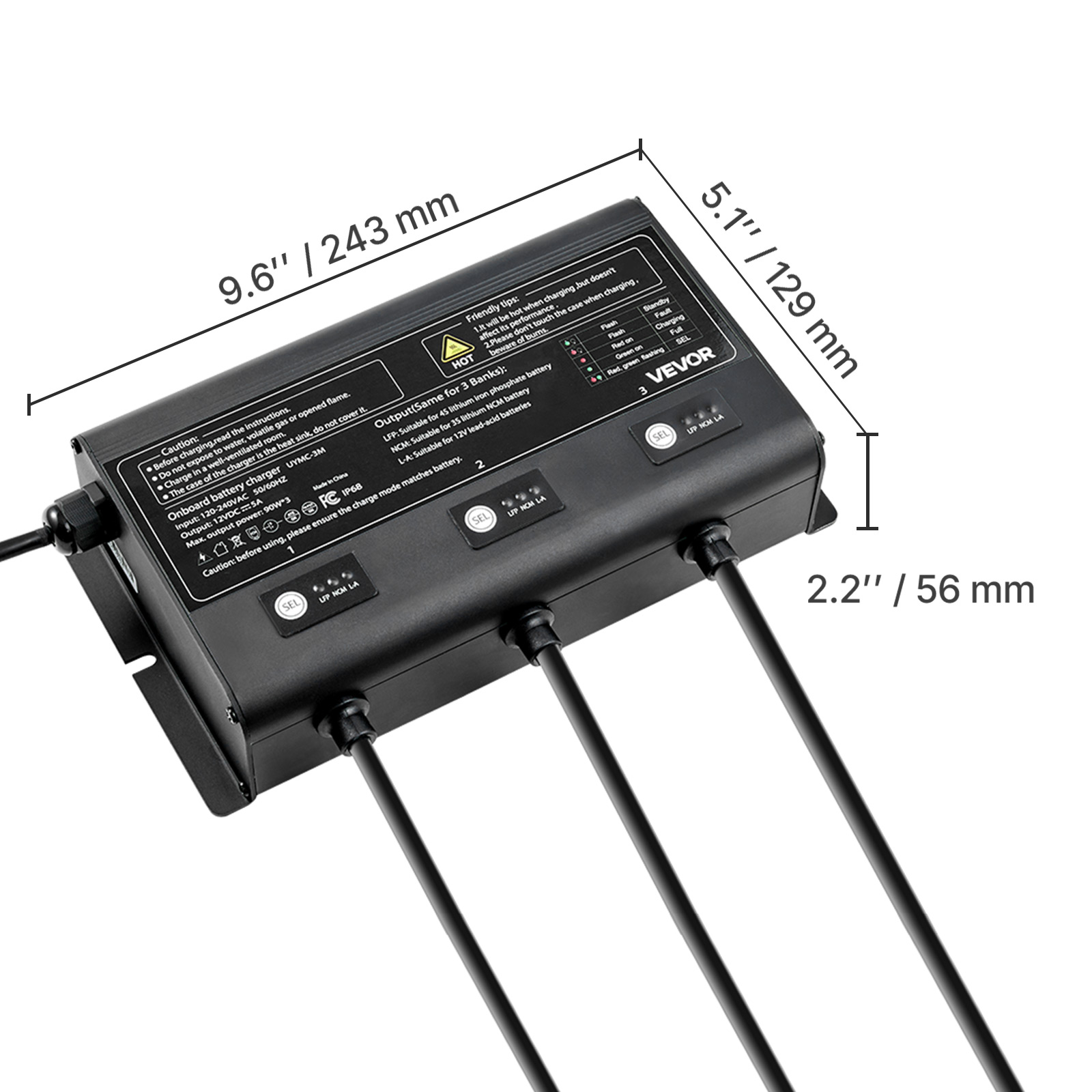 VEVOR Marine Battery Charger, 3-Bank, 5A 12V Onboard Boat Charger, IP68 Waterproof Smart On-Board Battery Charger, for Lithium-Ion (LiFePO4), NCM, Lead-Acid Batteries, Large Boat,Yacht,RV,Trailer
