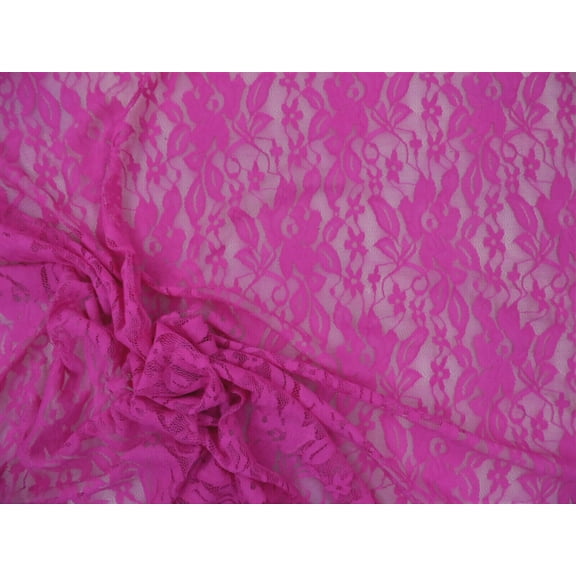 Embroidered Stretch Lace Apparel Fabric Sheer Floral Hot Pink DD301
