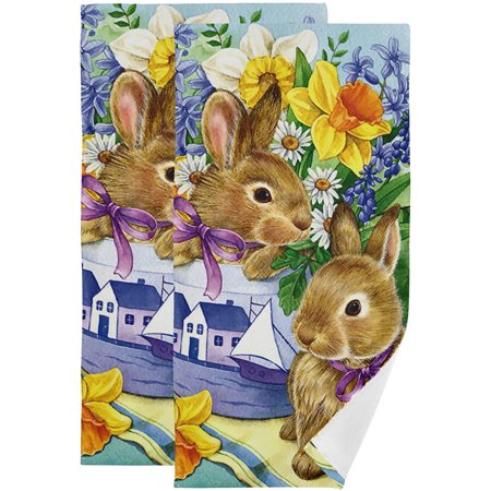 2 Piece Bath Towels Set Easter Bunny Rabbit Flowers Hand Towels,Bathroom Towels,Soft Absorbent Towels for Bathroom Kitchen,Gym (20240744)