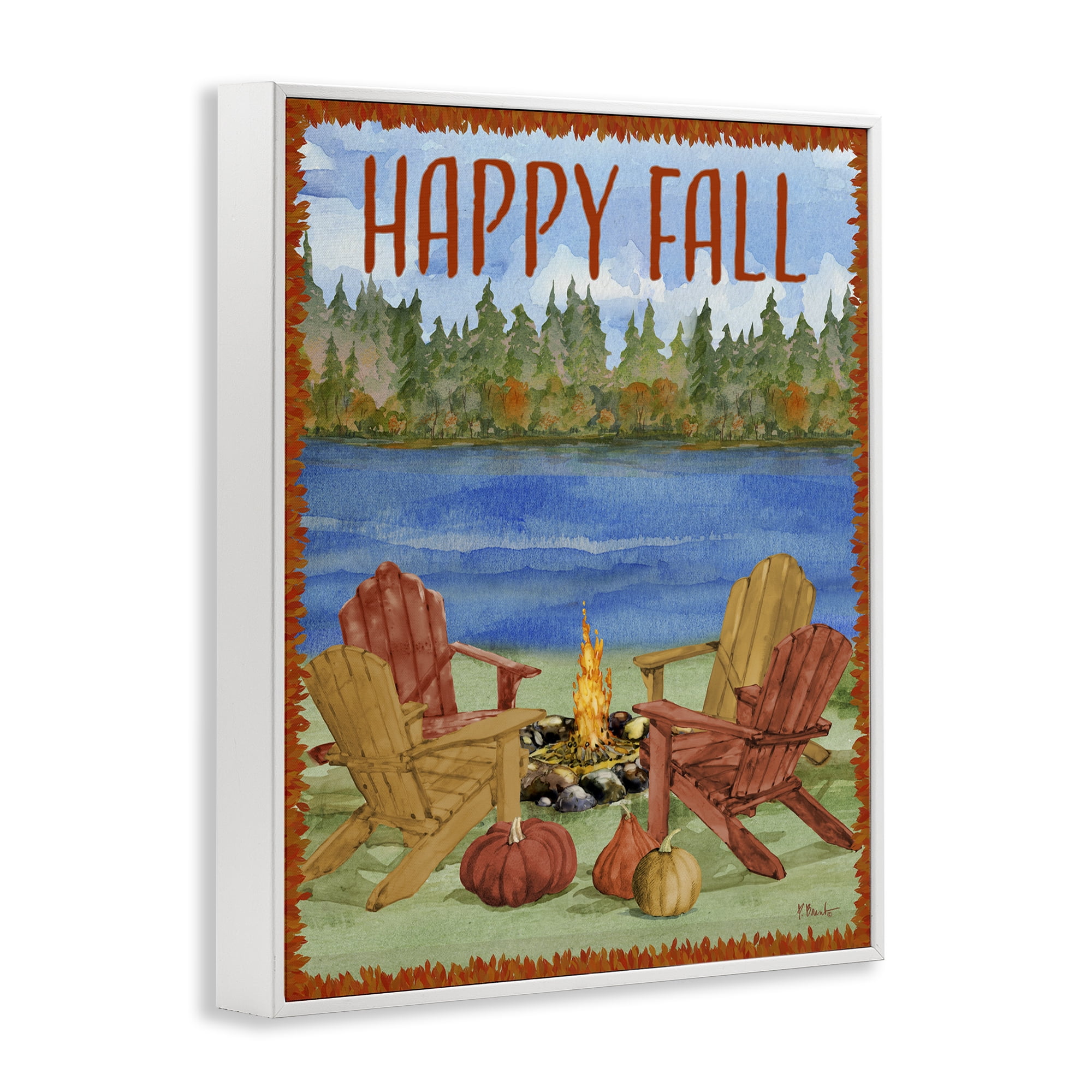 Stupell Industries Happy Fall Bonfire Holiday Painting White Framed Art Print Wall Art, 24 x 30