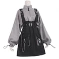 thumbnail image 6 of Vintage Lolita Dress for w/ Detachable Strap Chains Casual High Waist Long Sleeve Hat Collar Hoodie Two-piece Suit for G, 6 of 17