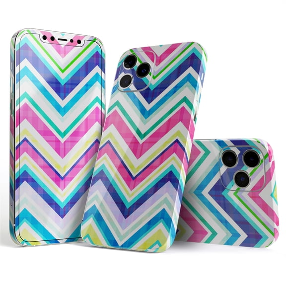 DesignSkinz Vibrant Pink & Blue Layered Chevron Pattern Full-Body Skin Decal Wrap Cover for iPhone 16