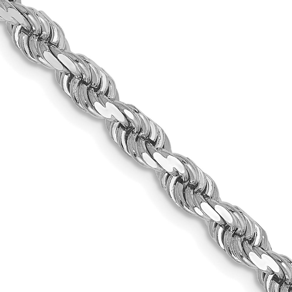 Diamond2Deal 10K White Gold 4 mm Diamond cut Rope Chain Necklace for Mens 22