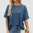 thumbnail image 3 of Womens Oversized Crewneck Short Sleeve T-Shirt - 60% Polyester Blend, Rolled Sleeves Design, Casual Basic Top for Summer Daily Wear, 3 of 6