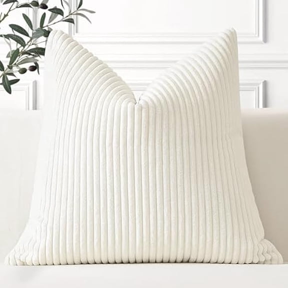 Eryueer Cozy Striped Corduroy Cushion Cover 40x40cm Super Soft Decorative Square Throw Pillow Covers Case for Sofa Couch Bedroom Car Decor 16 x 16 Inches, Cream White