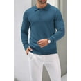 thumbnail image 5 of COOFANDY Mens Polo Shirts Quarter Neck Pullover Long Sleeve Knit Lightweight Sweater Denim Blue, 5 of 10