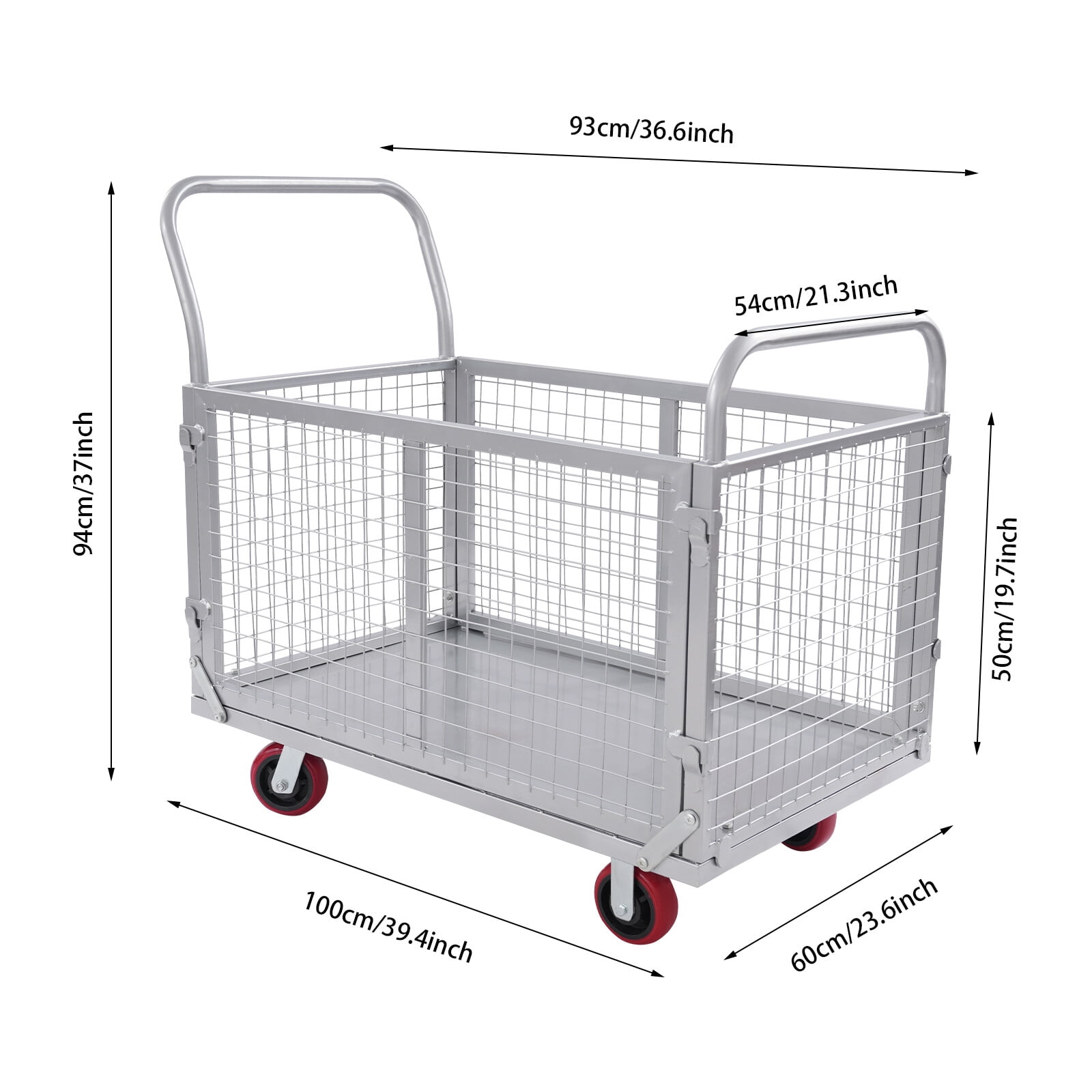 4-in-1 Platform Truck Cart with Detachable Mesh Fence, 2000 lbs Capacity, Multi-Purpose Flatbed Hand Truck w/ 5" Casters for Moving, Shopping, Warehouse Use
