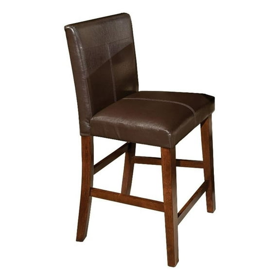 Pemberly Row 24" Wood and PU Parson's Barstool in Brown (Set of 2)