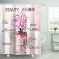 thumbnail image 3 of Hot Pink Fashion Shower Curtain, Perfume Flower Luxury Girly Shower Curtain Sets, Modern Women Girl Pink Floral Fabric Shower Curtain Bathroom Accessories with Hooks 70X84IN, 3 of 6
