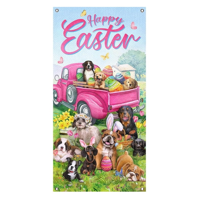 Easter Bunny Door Banner Spring Holiday Decoration Happy Egg Design Hanging Sign For Indoor Outdoor Party Festive Home