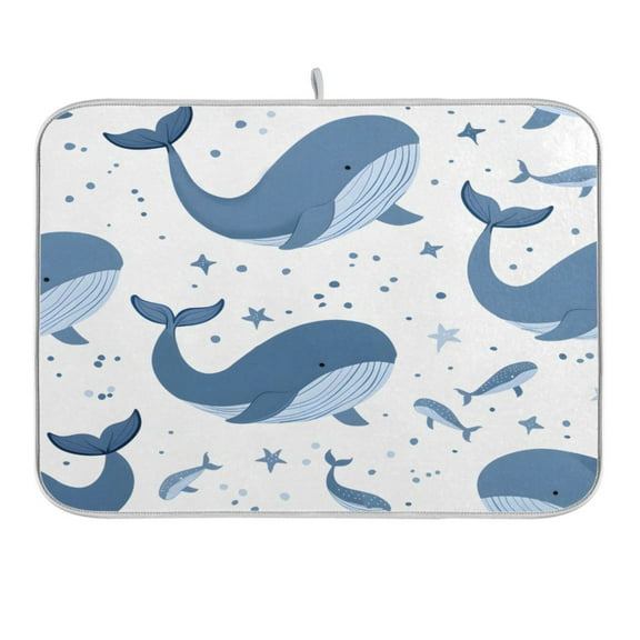 Dish Drying Mat Kitchen Counter Happy Whales Dishes Drainer Pad Absorbent Microfiber Reversible 16"x18"