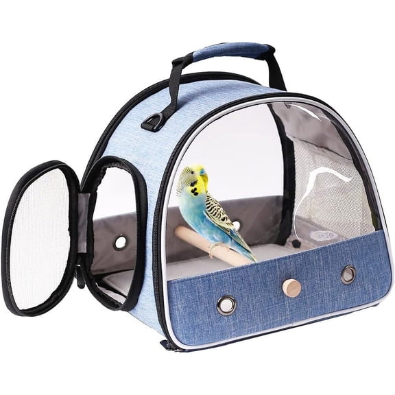 Halinfer Small Bird Carrier, Clear Bird Travel Carrier for Parakeet, Parrot, Cockatiel and Other Small Birds Guinea Pig Bearded Dragon (Blue)