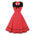 thumbnail image 2 of HKEJIAOI Robes Décontractées pour Femmes Cadeau d'Anniversaire Mode Femme Robe Vintage Sans Manches Col Carré Nœud à Pois Rouge Réduction Liquidation, 2 of 9