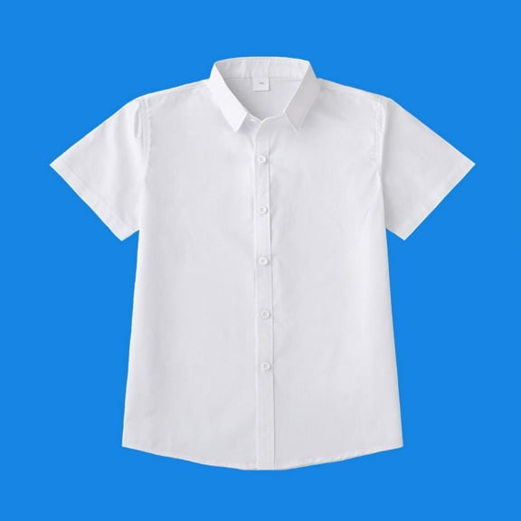 XIMIN Kids Boys Girls Classic Short Sleeve Dress Shirts Plain Collared Blouse Solid Color Formal Shirt Regular Fit Casual Undershirt Button Down Shirts