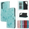 thumbnail image 2 of Case for Samsung S23 Ultra Wallet Case for Women Card Holder Butterfly Embossed Clover Rose Flower Flip PU Leather Magnetic Phone Cover Kickstand Lanyard for Samsung Galaxy S23 Ultra, green, 2 of 8