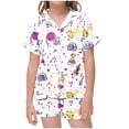 thumbnail image 1 of Odeerbi 2-12 Años Niños Niñas Pijamas de Verano de Satén Con Solapa de Muesca Camisas de Manga Corta Pantalones Cortos Conjunto de Pijama de Seda Con Estampado Suave, 1 of 5