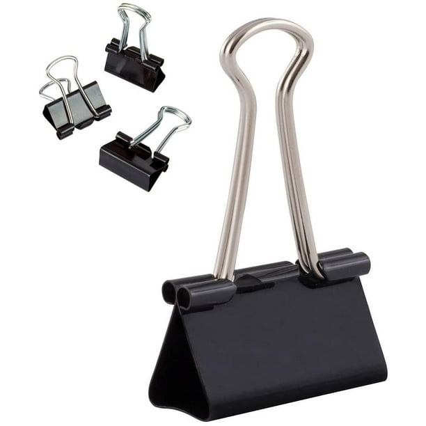 Paquete de 12 clips para documentos - 32 mm Clips para carpetas - Clip de dibujo de papel de metal para notas - Papel de escribir - Suministros de oficina con clip - Negro