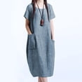 thumbnail image 2 of Vestido suelto de mujer, vestido largo midi vintage de verano de manga corta Irfora Azul L, 2 of 7