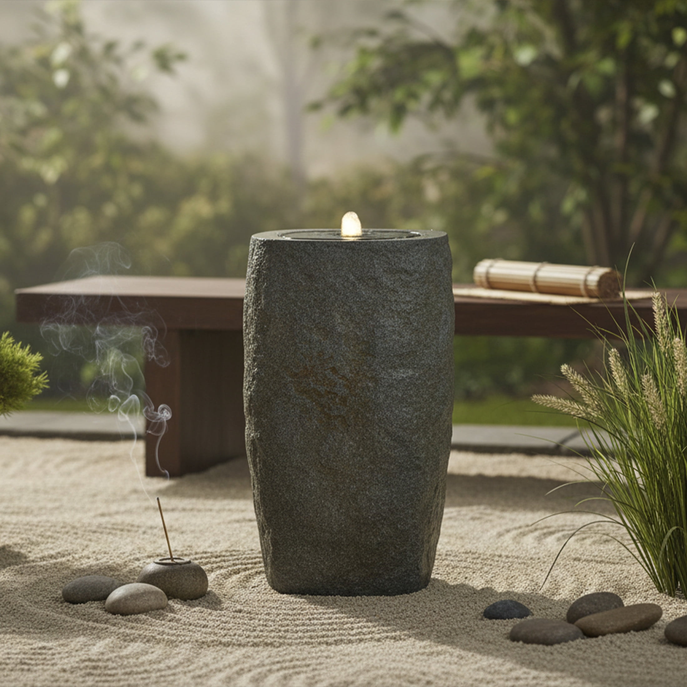 Sunnydaze Cylinder Gray Outdoor Bubble Fountain, LED Light