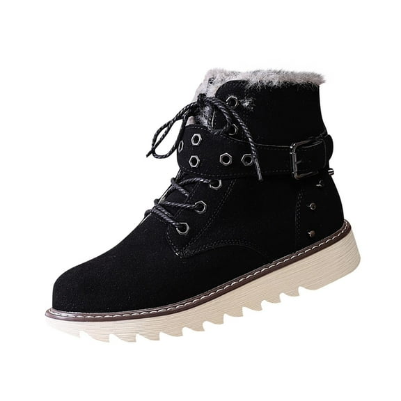 Black Women'S Lightweight Thick Soled Lace Up Snow Warm Boots For Fall And Winter Comfort Ideal For Outdoor Activities And Daily Use