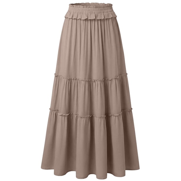 Faldas de Cintura Elástica para las Mujeres Verano Color Sólido Cordón Bolsillo Maxi Casual, Faldas Casuales para las Mujeres Confort Ajuste