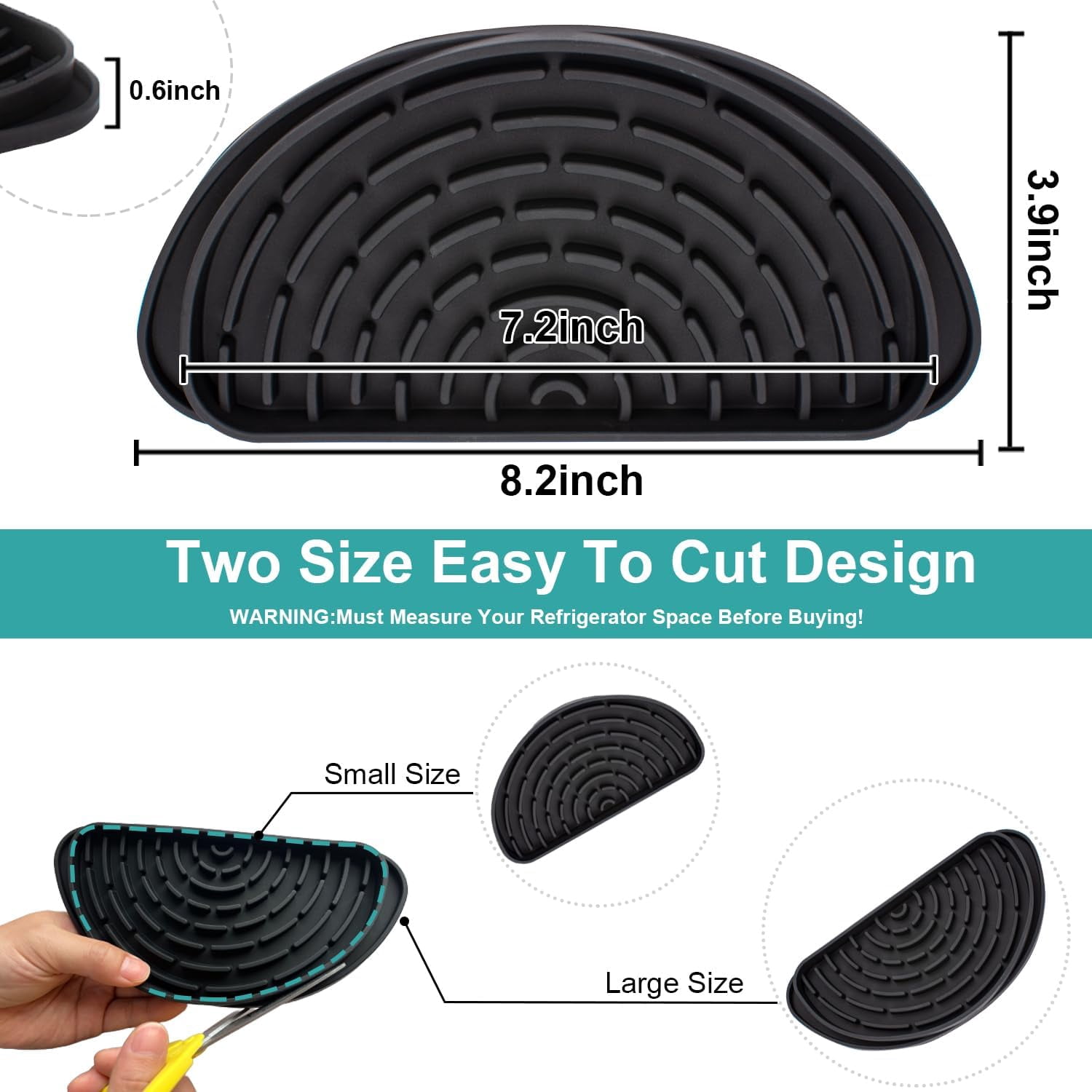 JJEAN-Silicone Refrigerator Drip Tray Catcher 2 packs.Protects Ice and Water Dispenser Pan From Spills,Fit Refrigerator Water Tray, Recycle and Dry Quickly (Semi-Circular, Black+Grey)