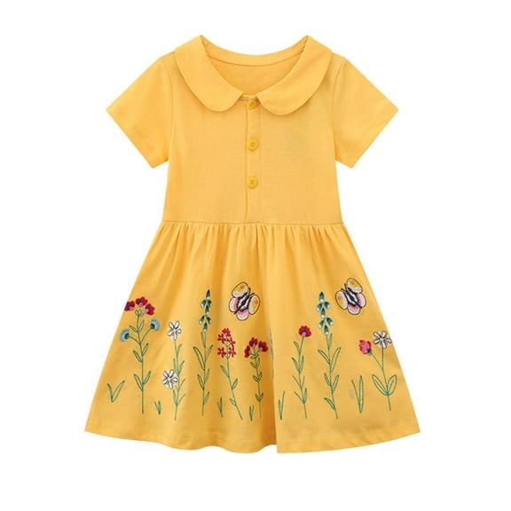 WIBACKER Toddler Girl's Cotton Dress Toddler Girls Summer Dress Casual Print Short Sleeve Dresses Girls Sundress 2-8 Years