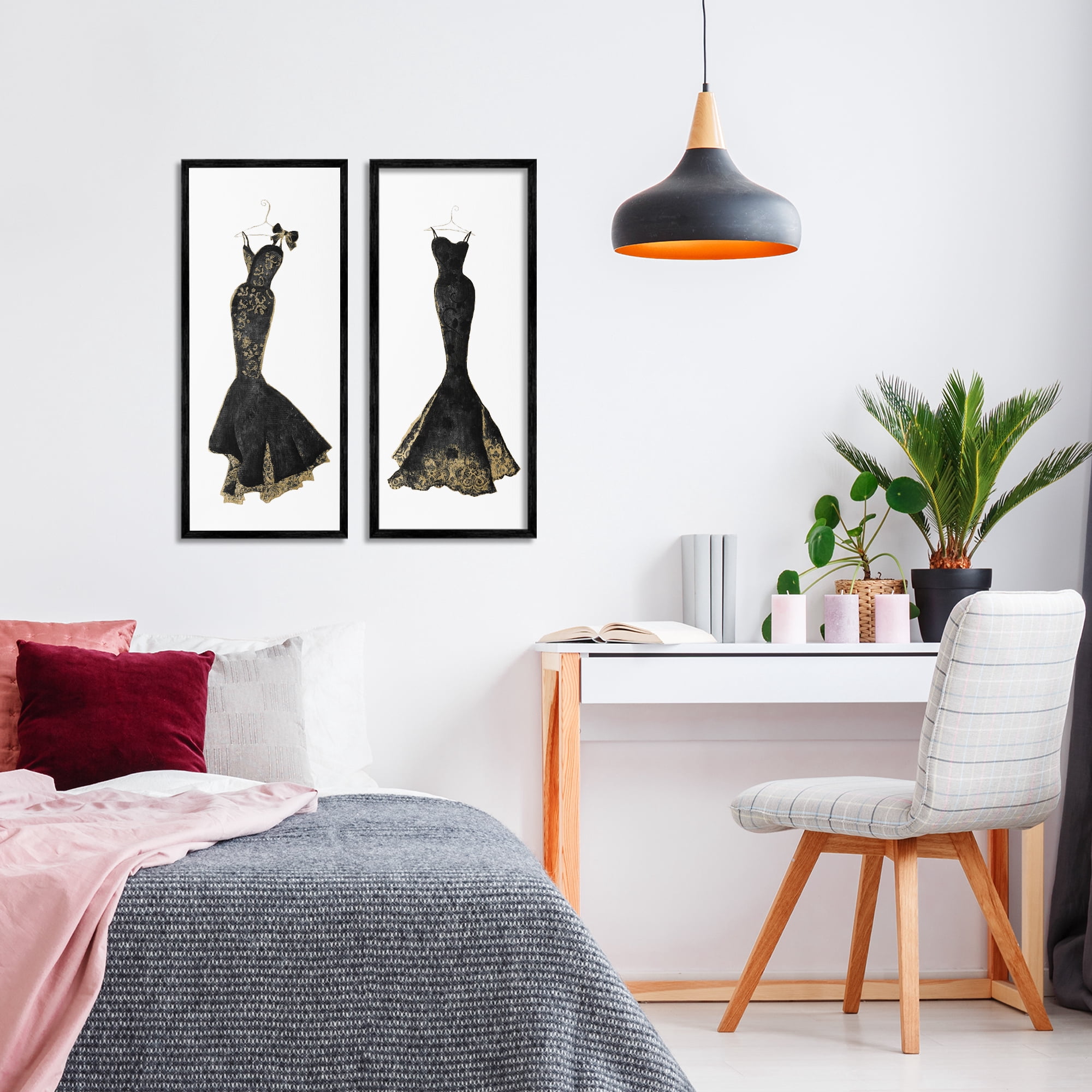 Stupell Industries Gilded Black Evening Gowns 2 Piece Black Framed Giclee Art Set, design by Janet Tava