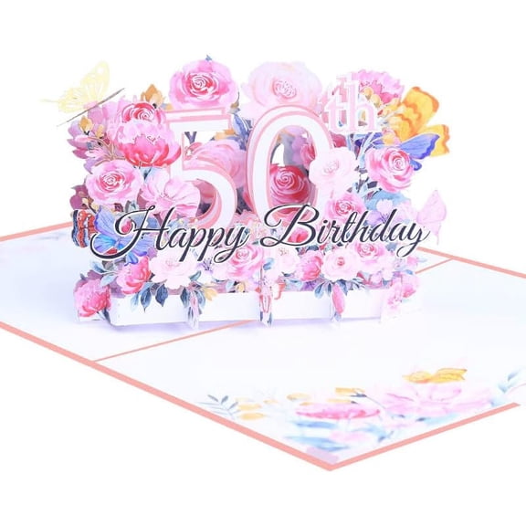 Happy 50th Birthday Card, 50th Birthday Cards for Women, 50th Birthday Gifts for Women, Pop Up Cards, Pop Up Cards Flowers for Women with Note