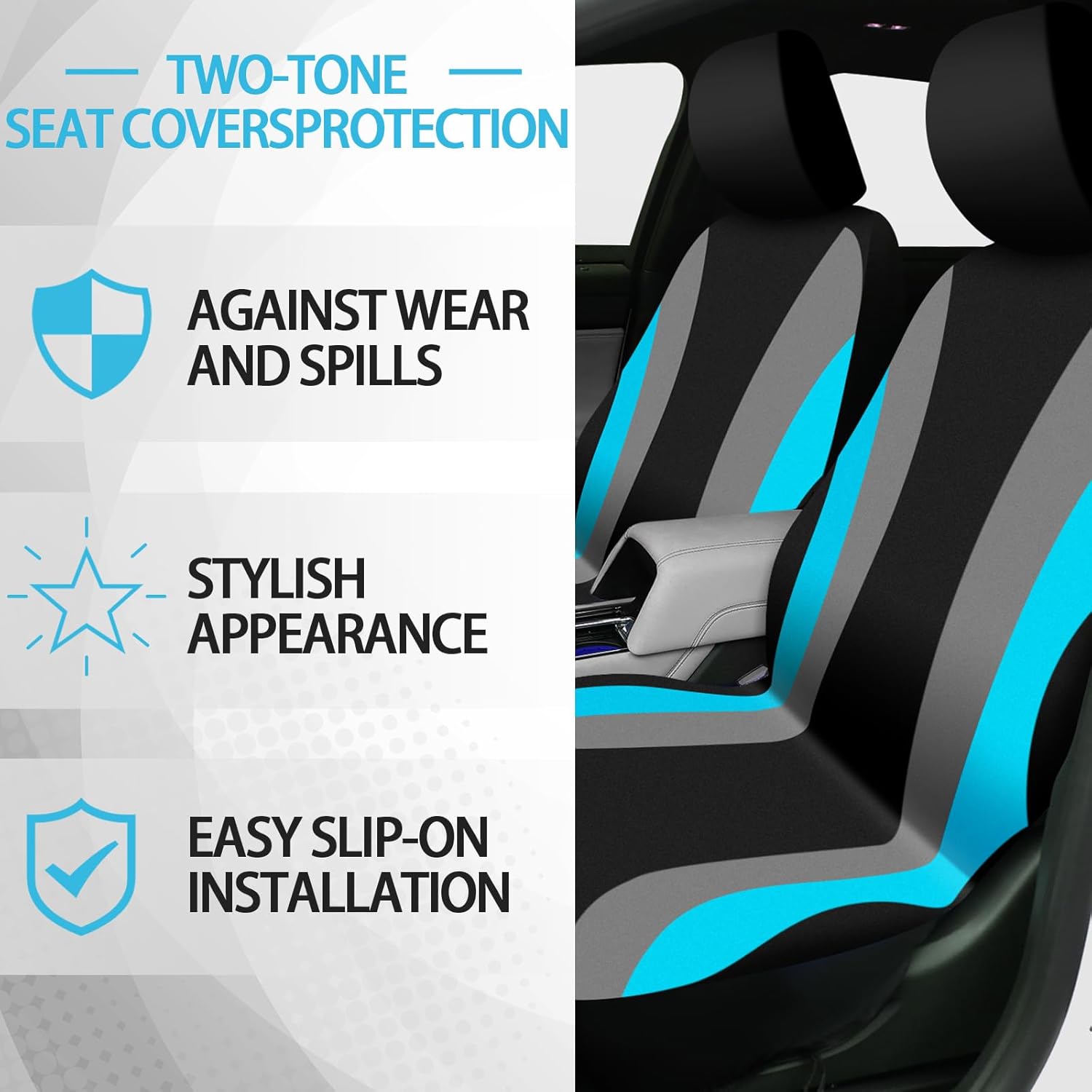 chalian 47 Pcs Car Seat Cover Full Set Car Accessories for Front Rear Seat Fluffy Steering Wheel Cover Belt Automotive Floor Mats Air Conditioner Decoration Strip(Lake Blue)