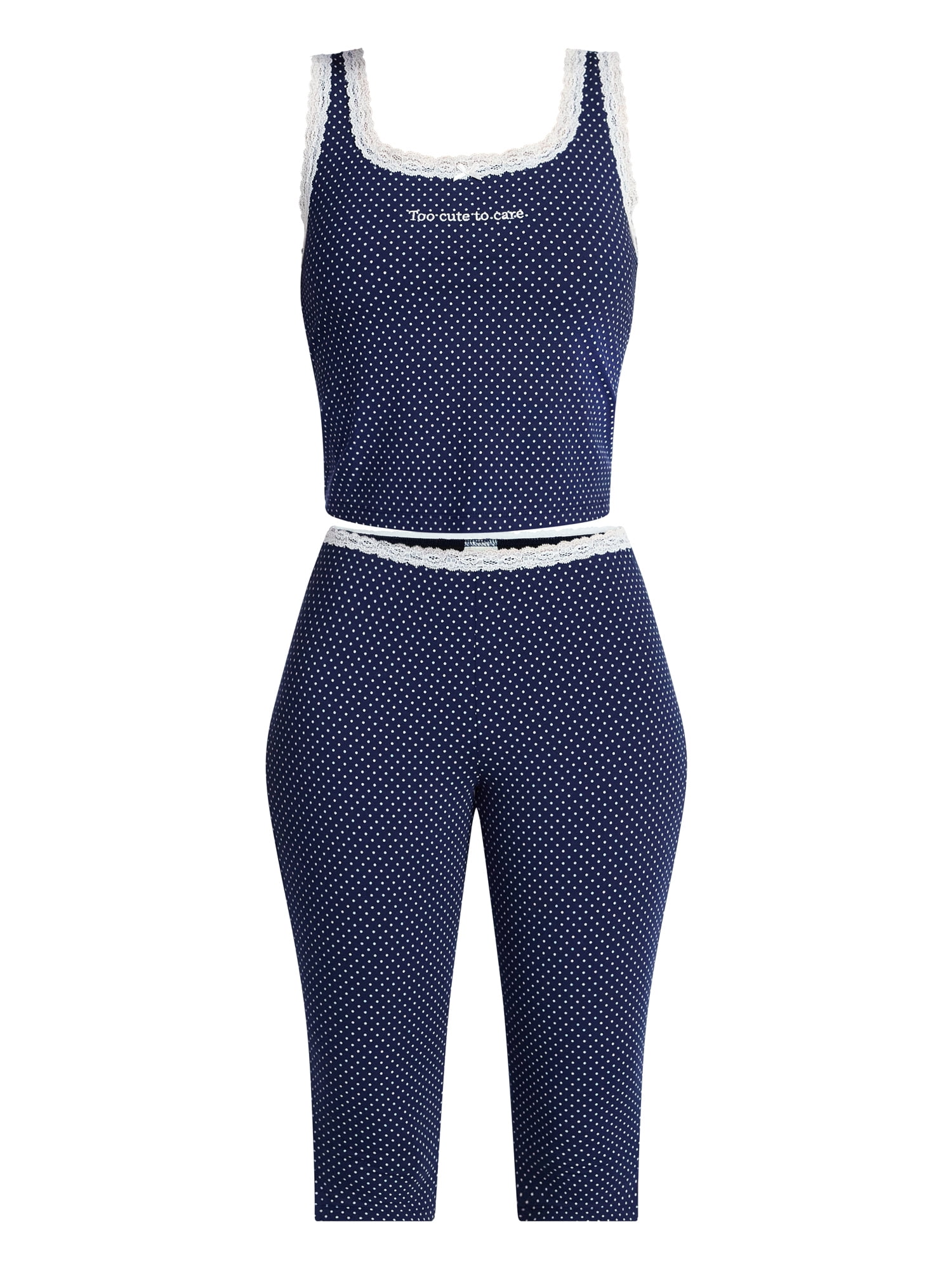 No Boundaries Lace Tank Top and Capri Pants Sleep Set, 2-Piece, Women's XXS-3X