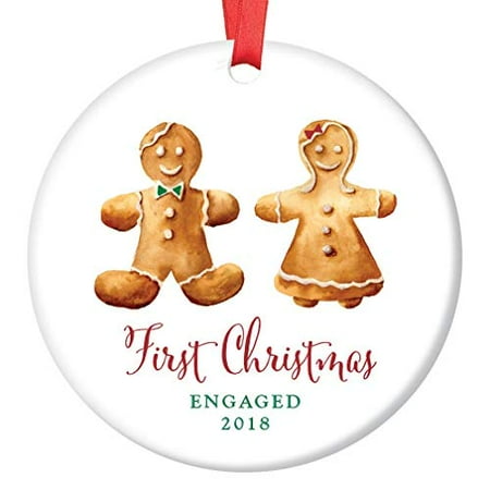 Nephew's First Christmas Card 1st Christmas Engaged Couple 2019 Ornament Adorable Gingerbread Man & Lady Ceramic Collectible First Holiday Season Engagement Present 3