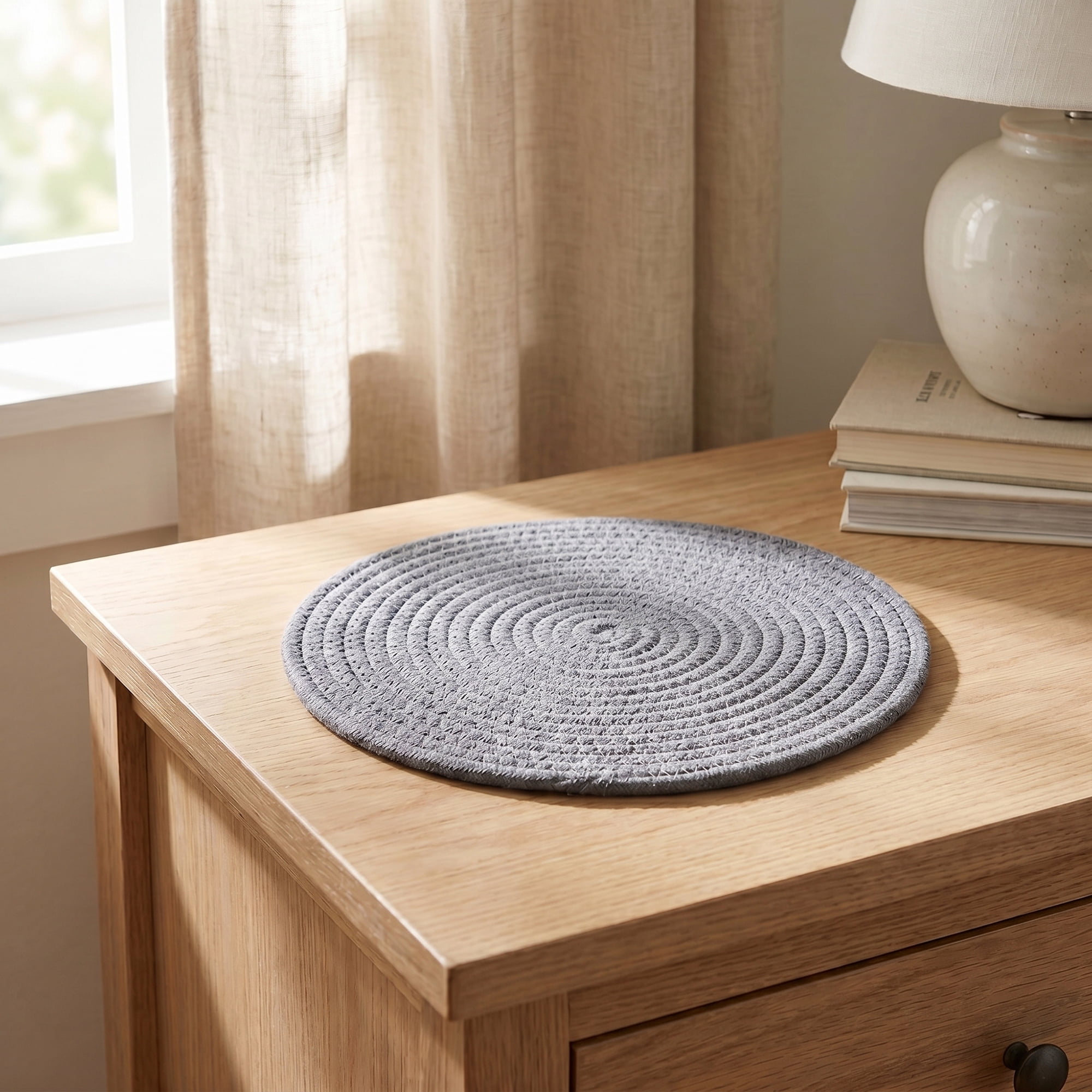 Unique Bargains Placemats Set of 4 Cotton Round Placemats for Dining Table Dark Gray